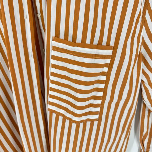 AYR The Deep End Oversized Striped Button Down Shirt Rust White XL Cotton - Picture 5 of 7